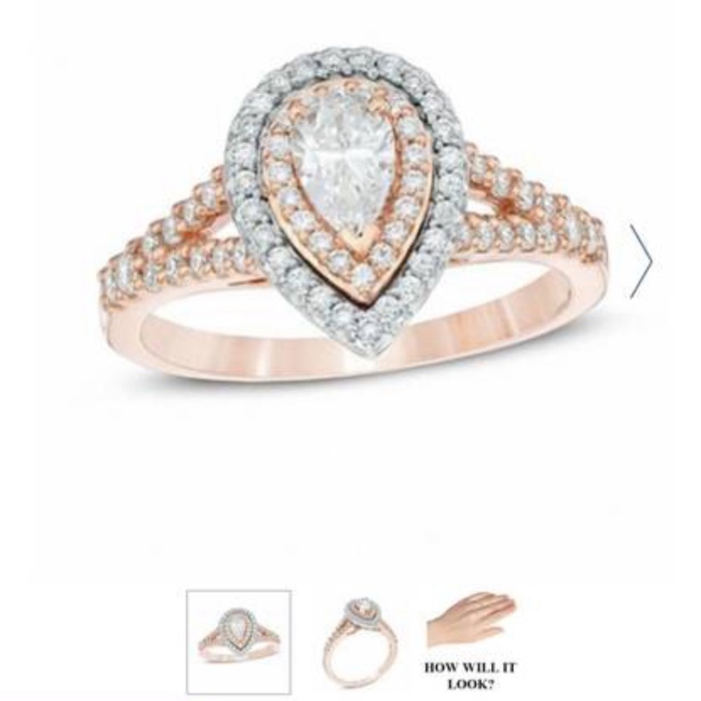 Zales Rose Gold and Silver Teardrop Diamond Ring